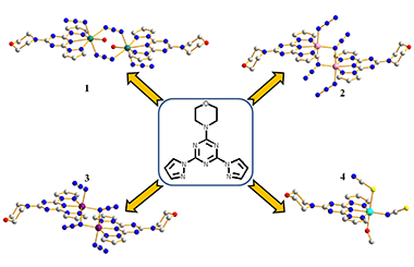 Four Complexes of Mn(II), Co(II), Ni(II) and Cu(II) Based on 2-Morpholine-4-yl-4,6-di-pyrazol-1-yl-1,3,5-triazine 2011-3033